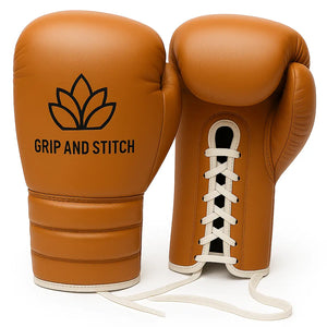 Lace-Up Leather Boxing Gloves – Tan Pro Sparring Gloves by Grip and Stitch - GRIP AND STITCH