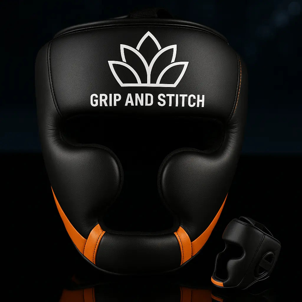 Pro Impact Boxing Head Guard – Black & Orange Edition - GRIP AND STITCH