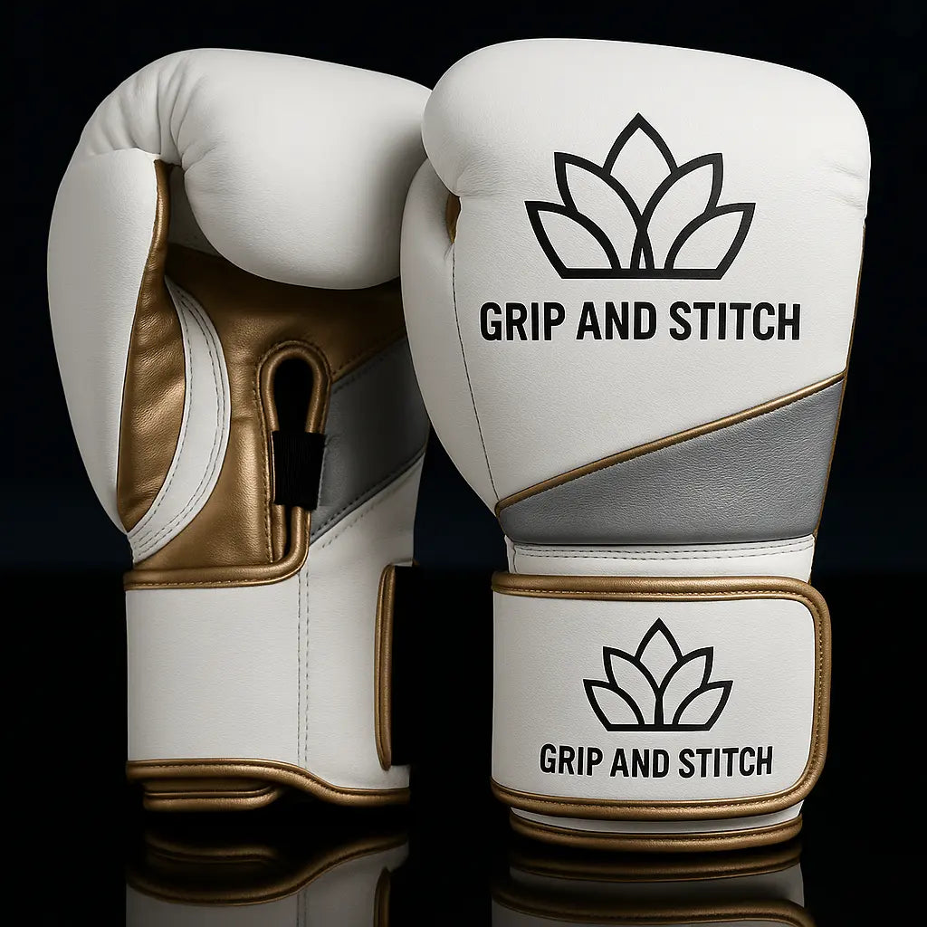 Pro Series Boxing Gloves – White, Grey & Golden Collection - GRIP AND STITCH