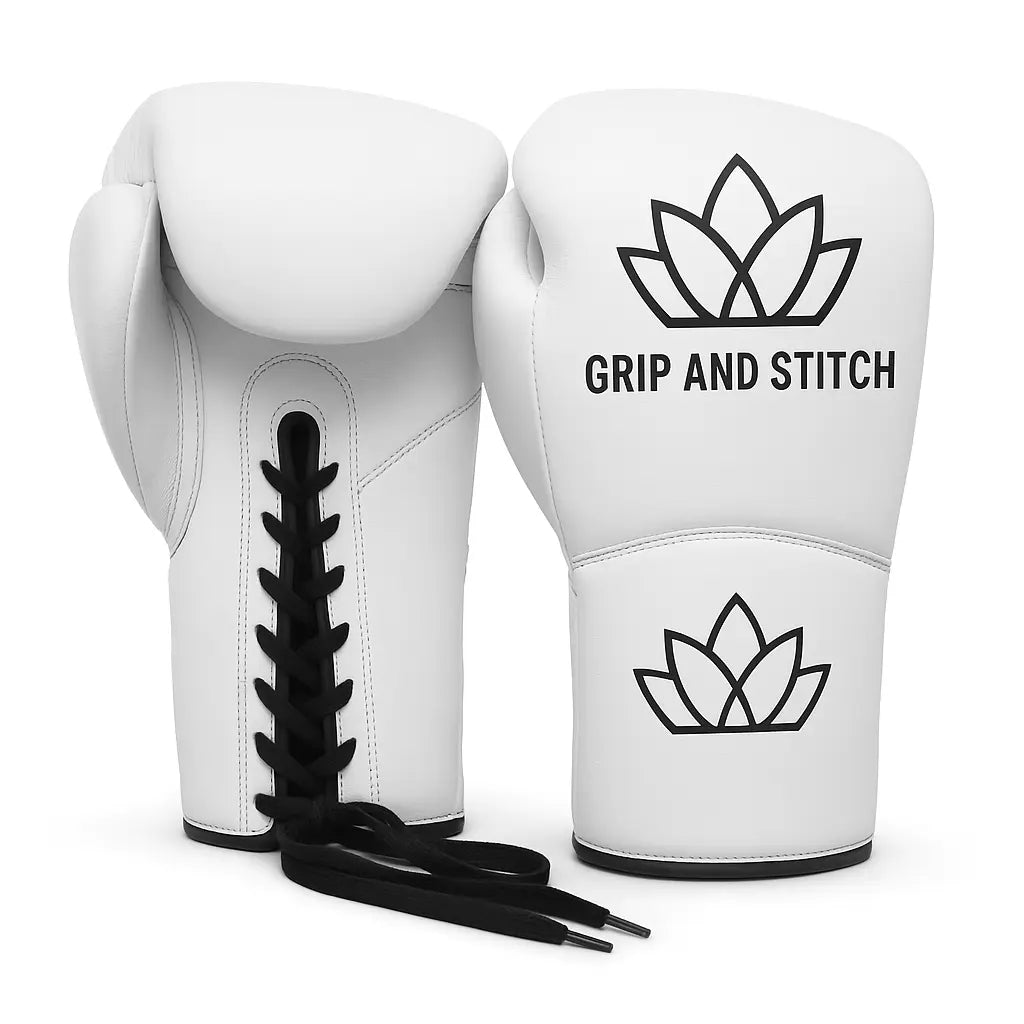 Premium White Lace-Up Boxing Gloves |  Professional Training & Sparring Gloves - GRIP AND STITCH