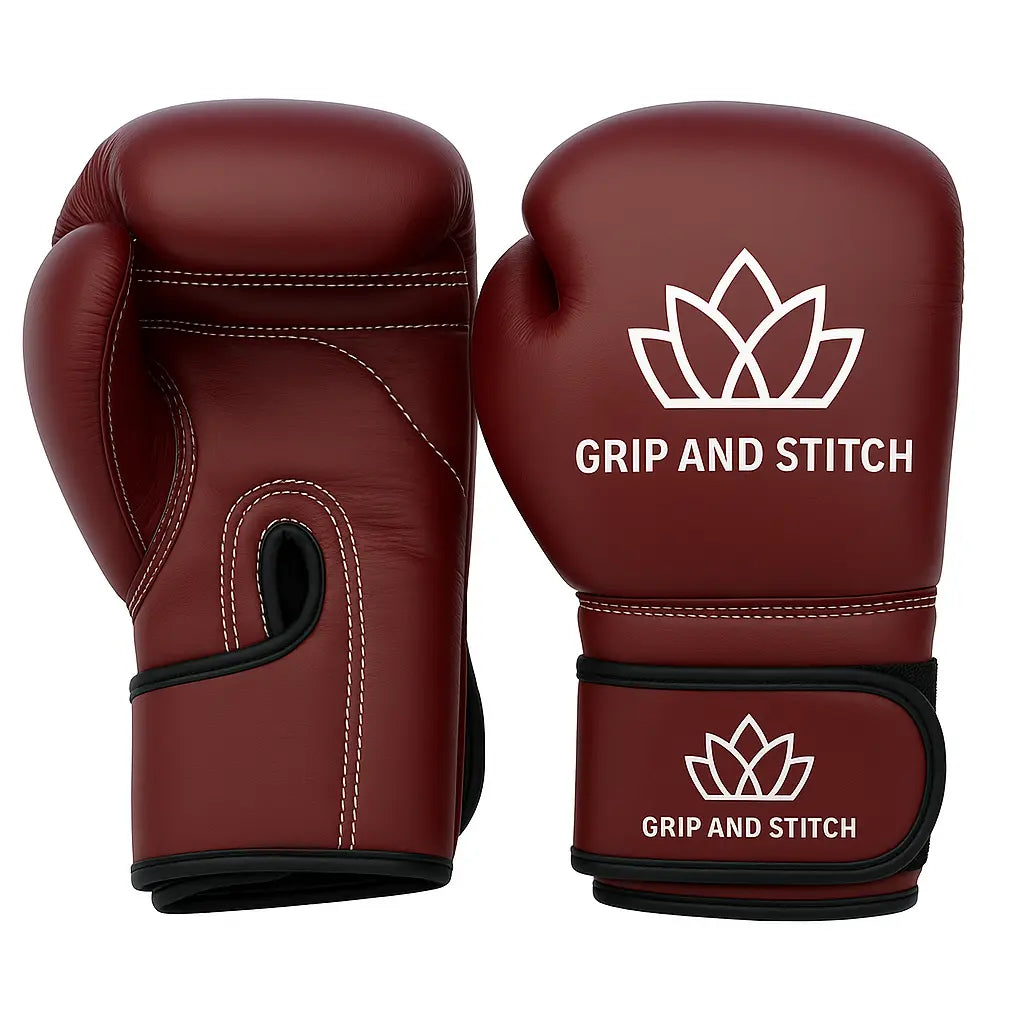 Maroon Boxing Gloves for Training & Sparring – Premium PU Leather Punching Gloves - GRIP AND STITCH
