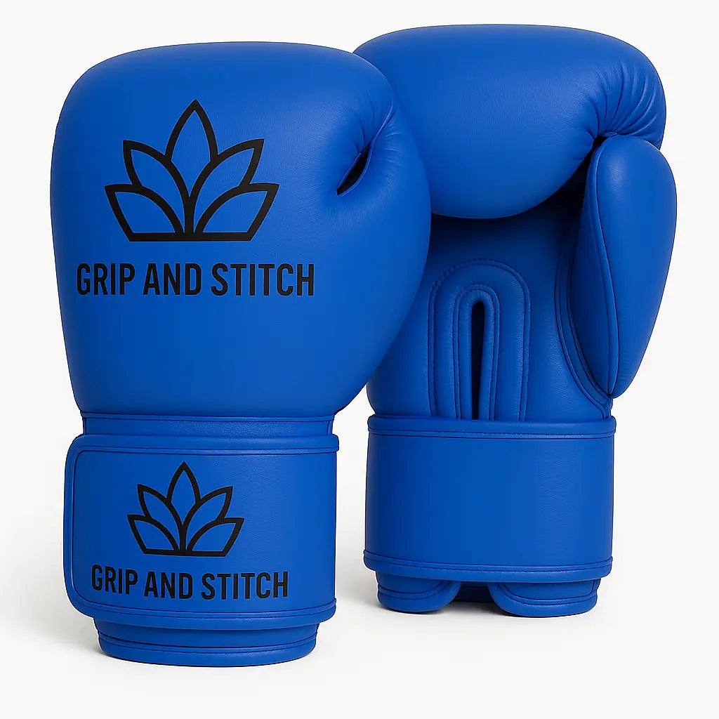 Boxing Gloves | Premium Leather Training Gloves for Sparring, Kickboxing, Muay Thai & MMA | Breathable, Wrist Support, Comfortable Fit - Blue - GRIP AND STITCH