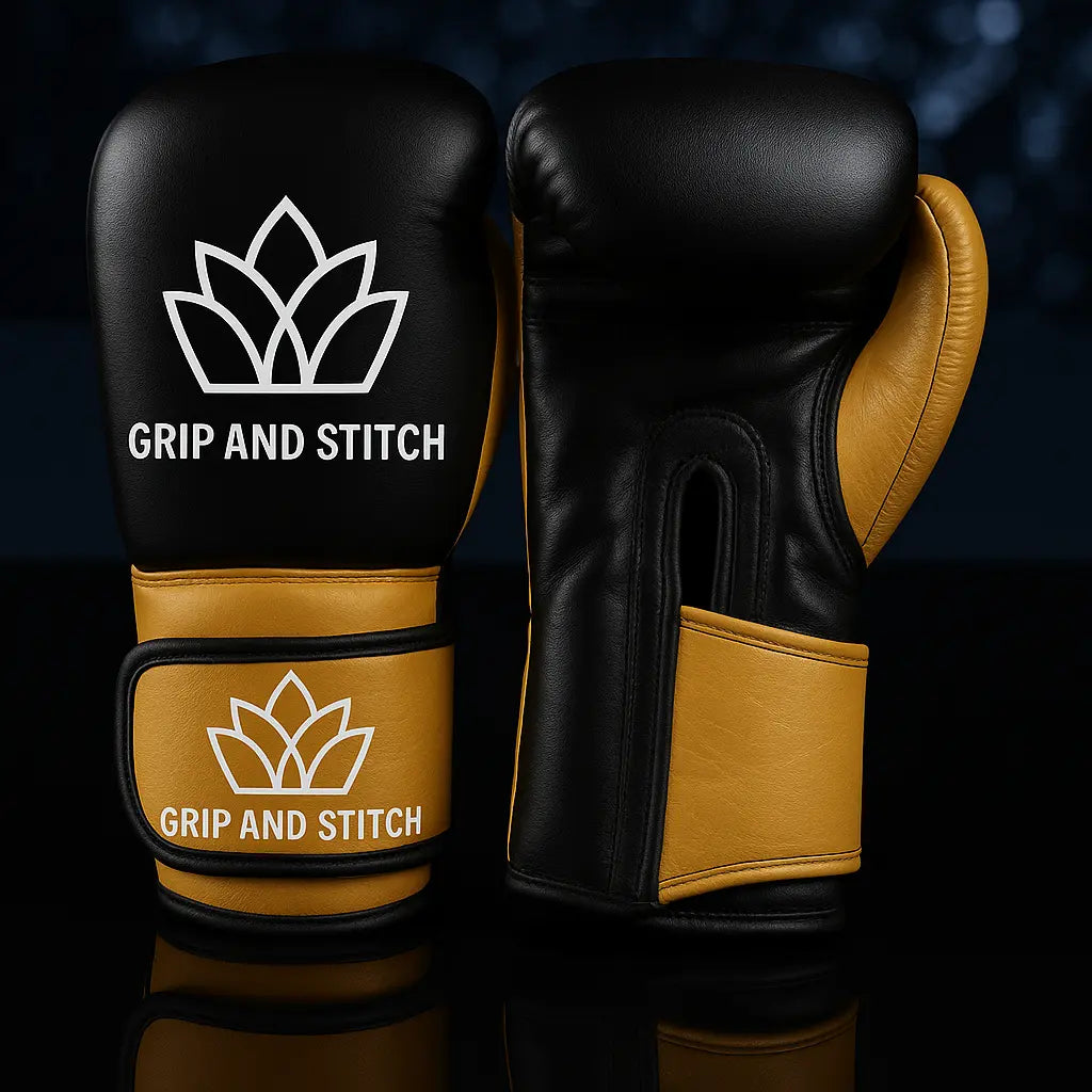 Premium Leather Boxing Gloves - Black & Gold - GRIP AND STITCH