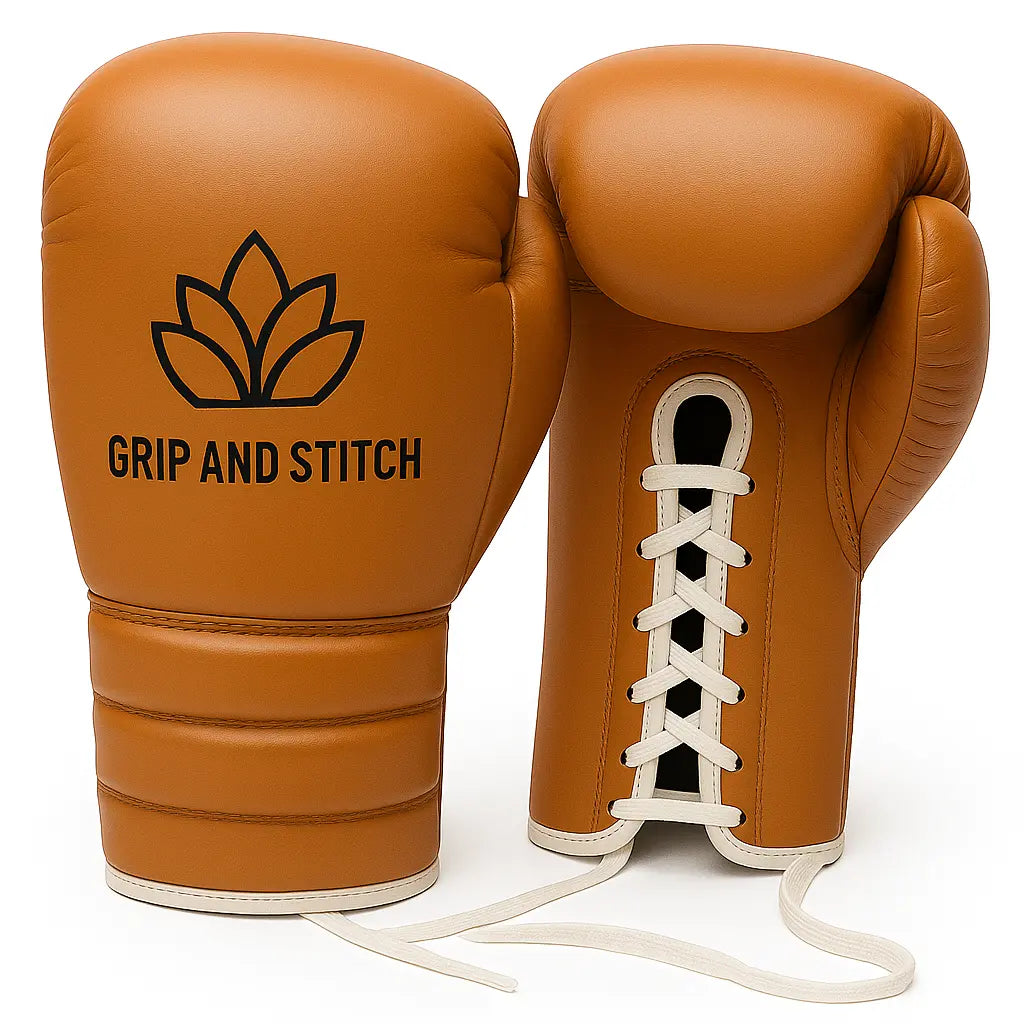 Lace-Up Leather Boxing Gloves – Tan Pro Sparring Gloves by Grip and Stitch - GRIP AND STITCH