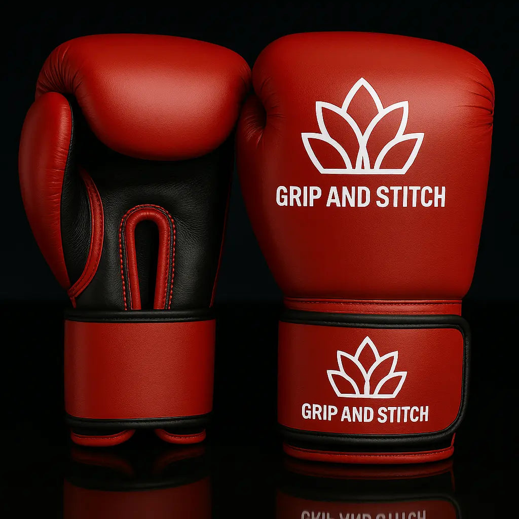 Red & Black Boxing Gloves with Wrist Support – Grip and Stitch Velcro Training Gloves - GRIP AND STITCH