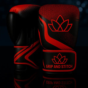 Black and Red Boxing Gloves –  Pro Training, Kickboxing, Sparring & MMA Gloves with Wrist Support - GRIP AND STITCH