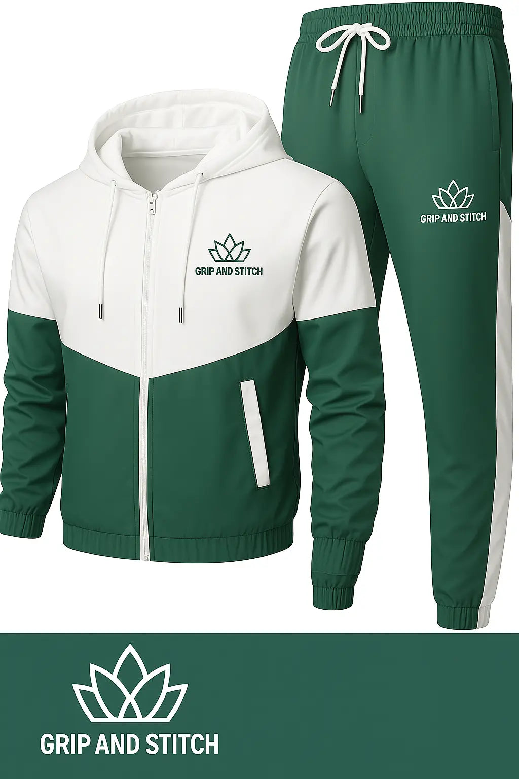 White & Green Tracksuit – Premium Athletic & Casual Wear for Men/Women - GRIP AND STITCH